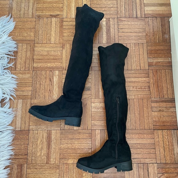 ASOS Stretch Over the Knee Faux Suede Boots in Black - Picture 6 of 9